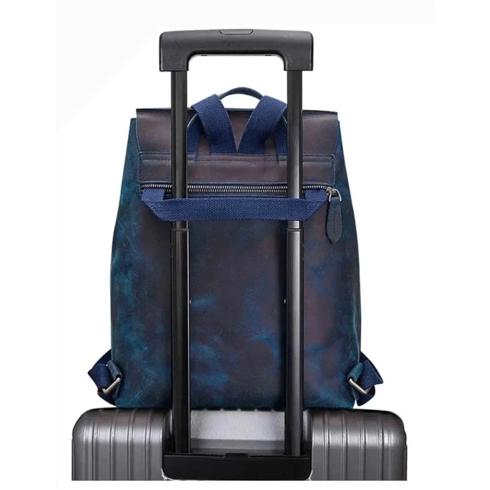 S-Zone Crazy Horse‎ Leather Backpack Dark Blue Travel Bag Purse EUC D10V143C